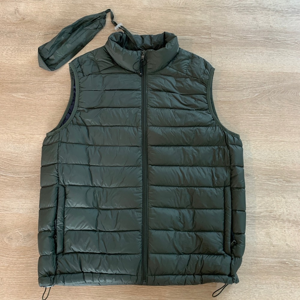 Solaris Mens Green Natural Down Puffer Vest Packable Quilted Gilet Size M